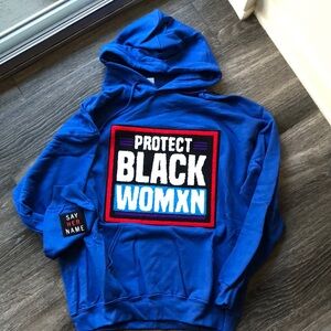 Say Her Name, Gildan Cobalt Blue Heavy Blend Hoodie, Size Large